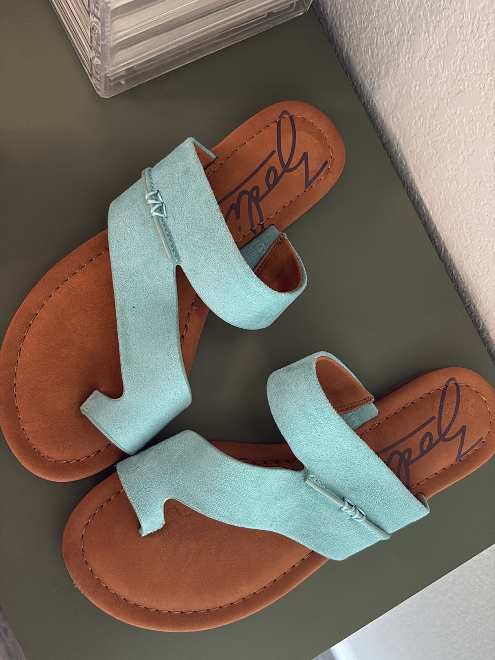 Aqua Suede Slide Sandals - Women
